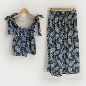 J.Crew Collection Ratti Pacific Paisley Set Skirt + Tie Shoulder Tank, Blue, Sm